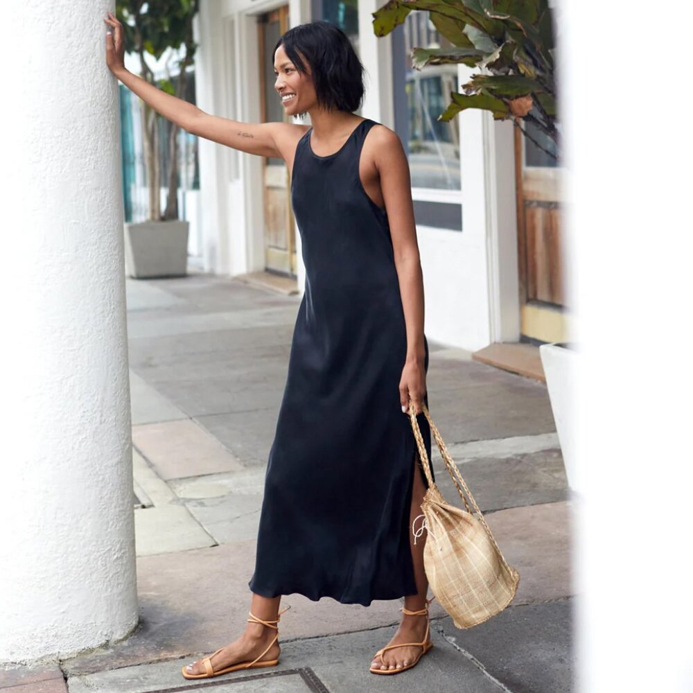 Outerknown Ellison Midi Slip Dress NWT, Black, Size S